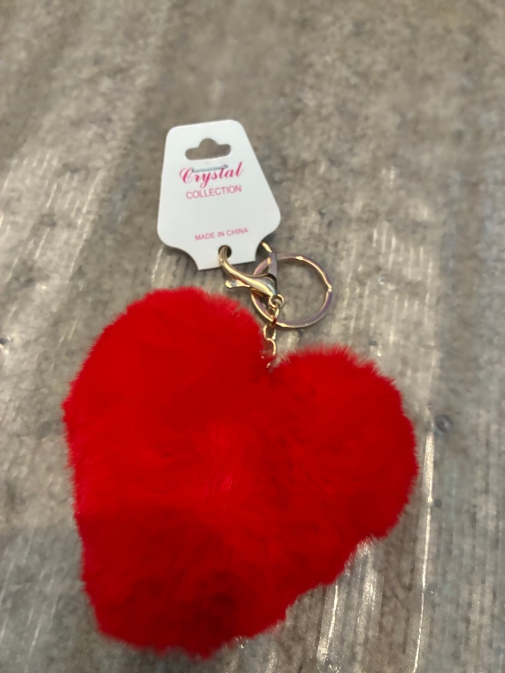 Red Heart Faux Fur Keychain